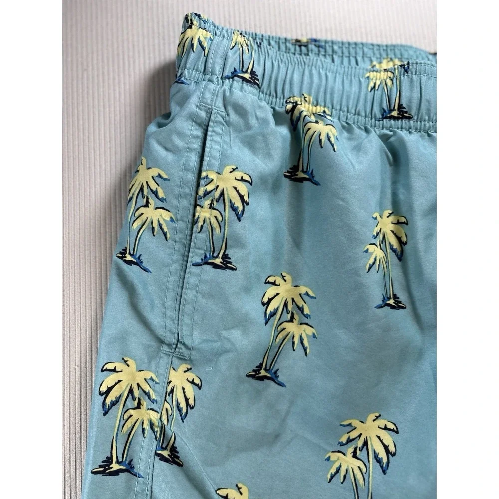 Hollister Men's Aqua Blue Swim Trunks Palm Trees Drawstring 6